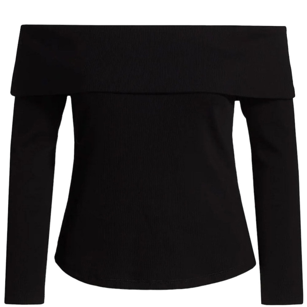 Veronica Beard ✘ NWT Black Off The Shoulder Fawsett Long Sleeve Foldover Top, L - Picture 2 of 8